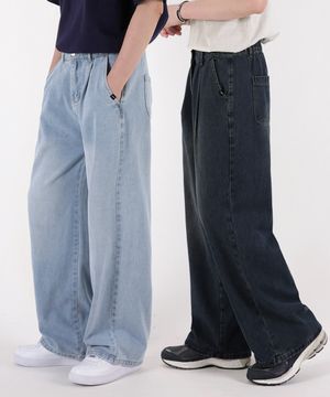 원턱포인트 와이드반밴드 데님팬츠 4COLOR