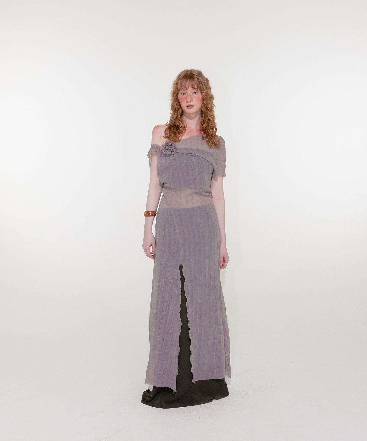 루루서울(LOULOUSEOUL) Wave Sheer Dress (Brown)
