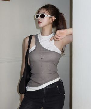 Asymmetry Layered Sleeveless T Shirt - White