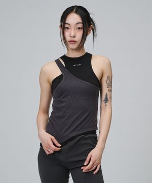 Asymmetry Layered Sleeveless T Shirt - Black