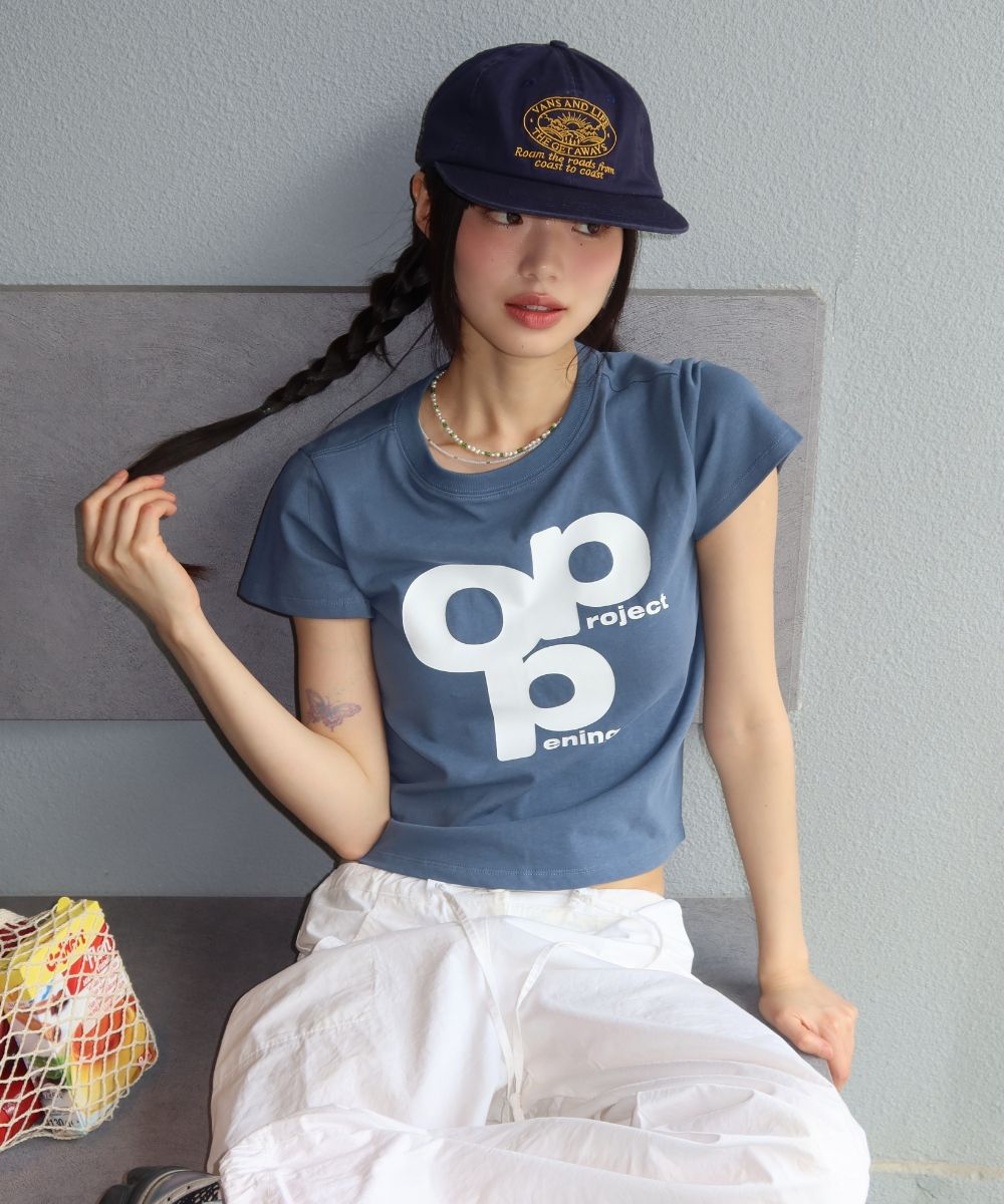 ☆OPENING PROJECT☆W OPP LOGO T SHIRT MUSINSA | OPENING PROJECT W OPP Logo T Shirt - Blue Gray