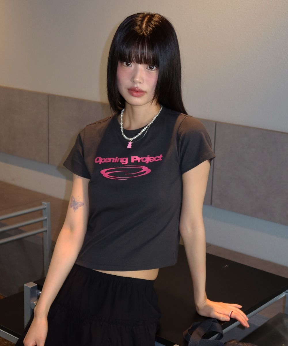 MUSINSA | OPENING PROJECT W Identity T Shirt - Charcoal