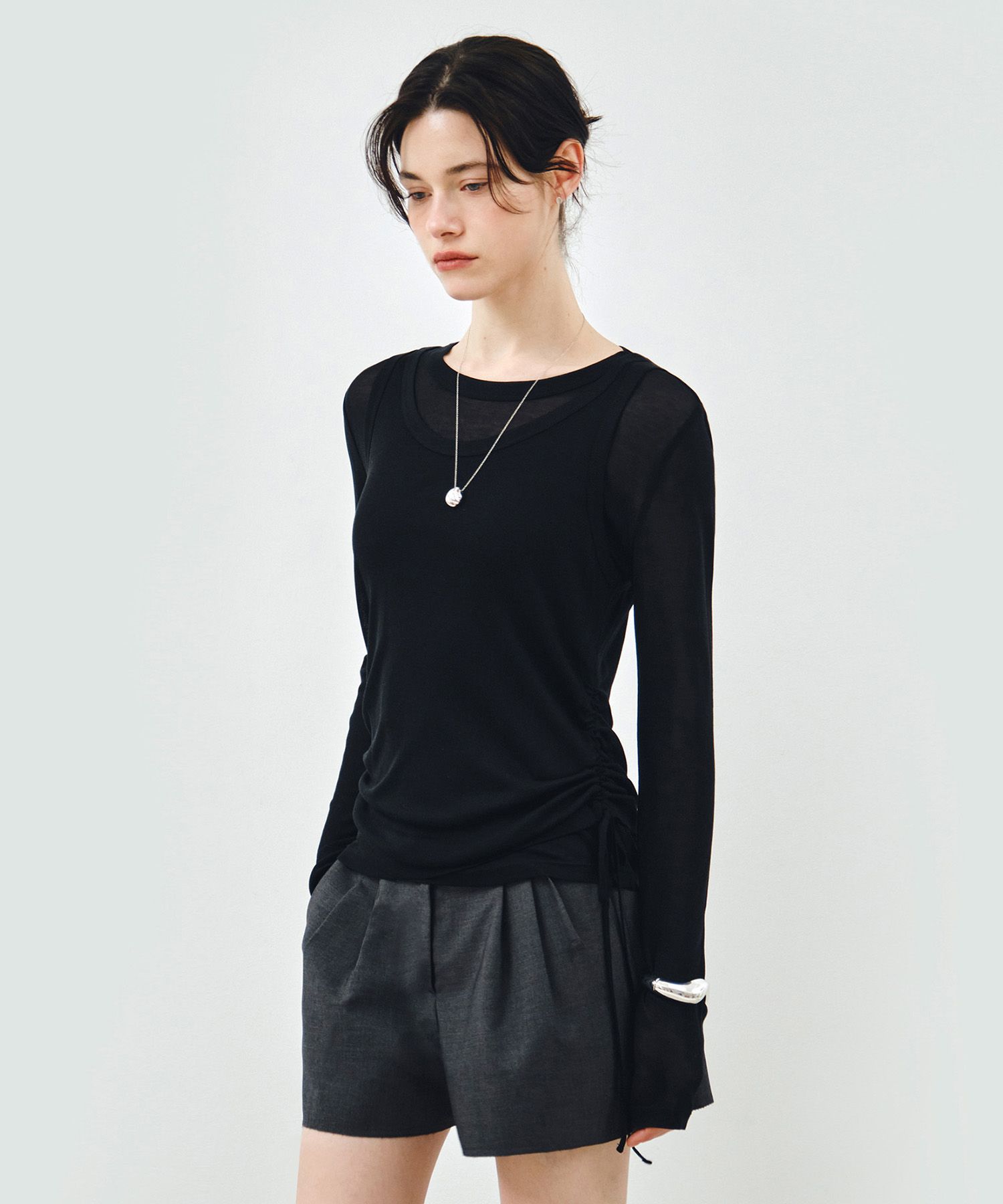 [SET] 사이드 셔링 레이어드 티셔츠 라이트그레이 MDTS067LGRAY source detail 26