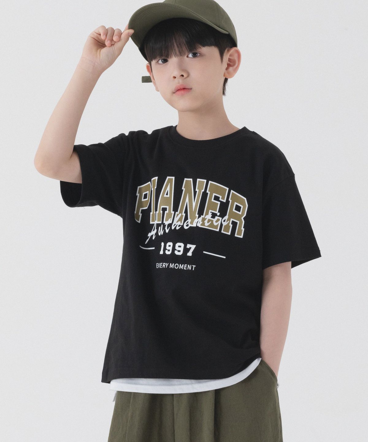 피아네르 키즈(PIANER KIDS) 빅 로고 어센틱 오버핏 반팔 (블랙)