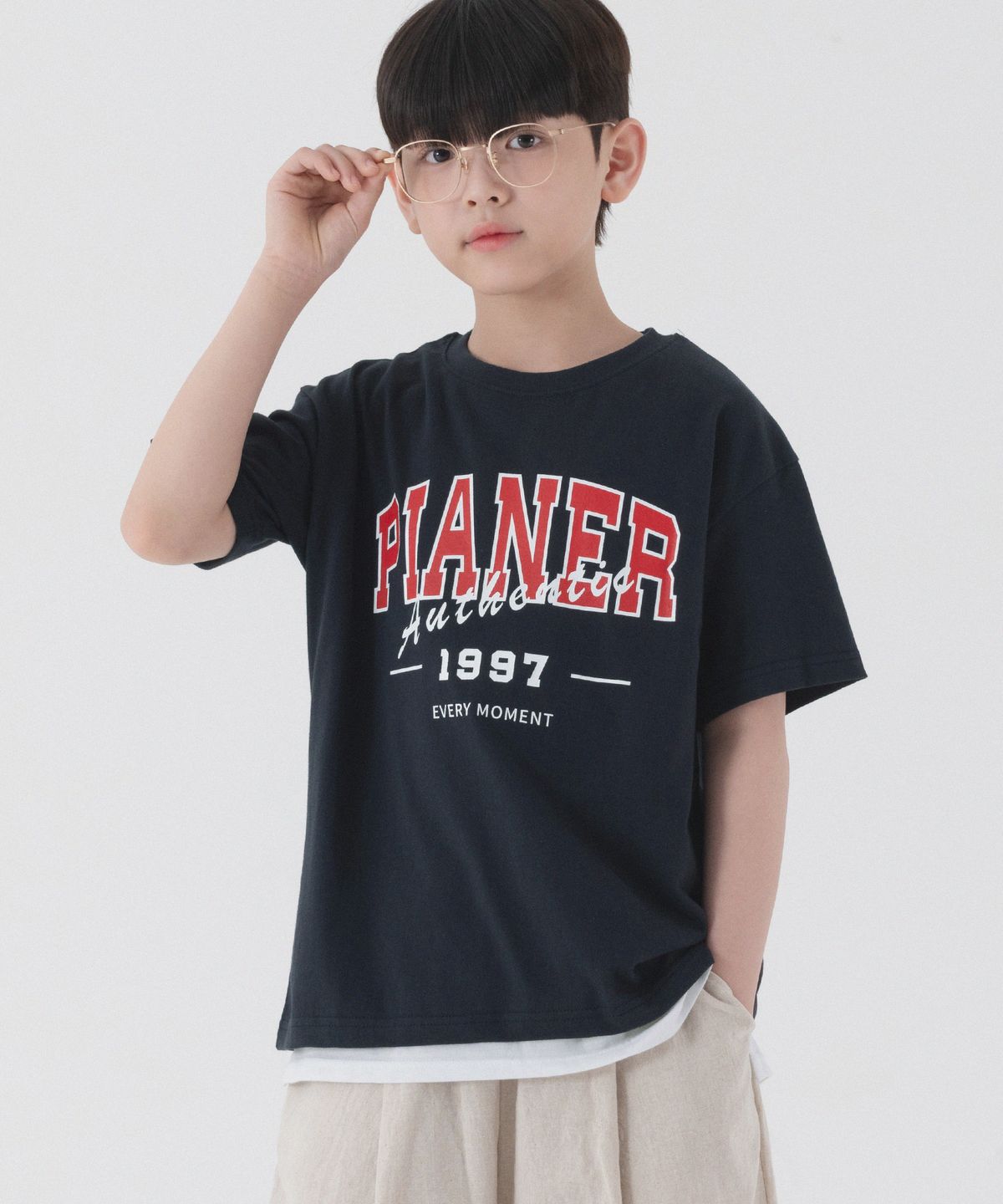 피아네르 키즈(PIANER KIDS) 빅 로고 어센틱 오버핏 반팔 (네이비)