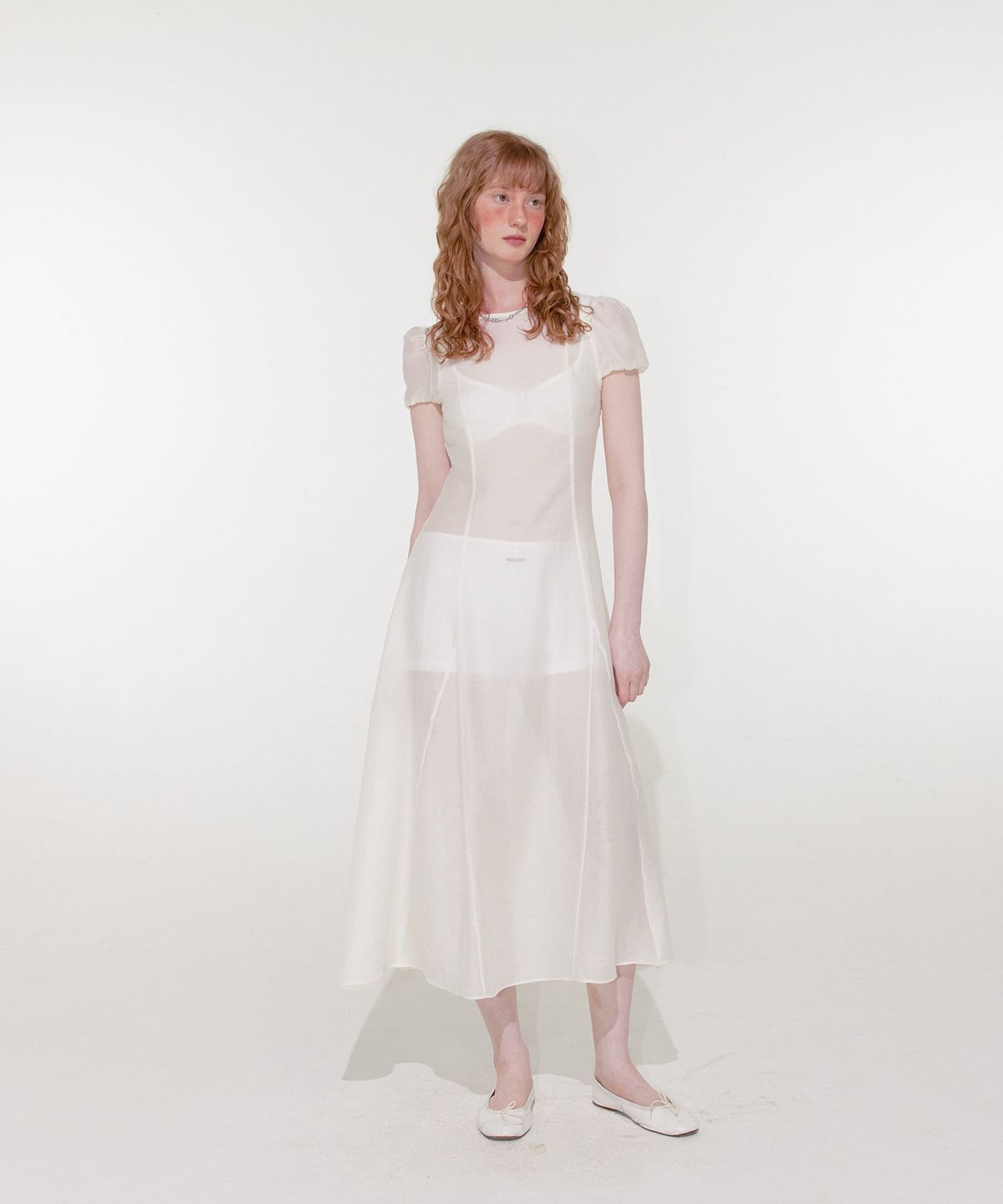 루루서울(LOULOUSEOUL) Sheer Puff Long Dress (Ivory)