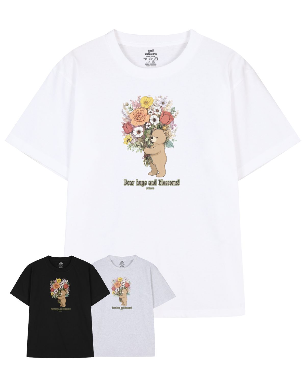 컬로라(COLORA) 베어 허그 앤 블로썸 반팔 티셔츠 (3color)