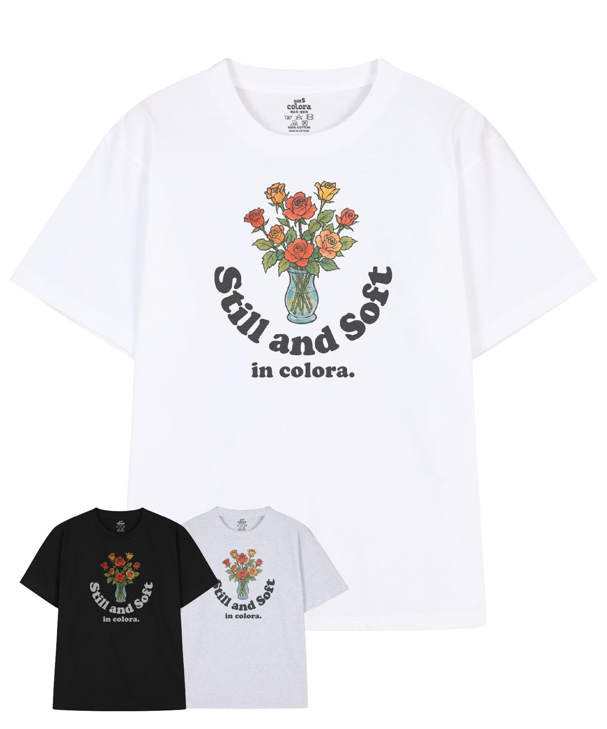 컬로라(COLORA) 글라스 오브 로즈 레터 반팔 티셔츠 (3color)