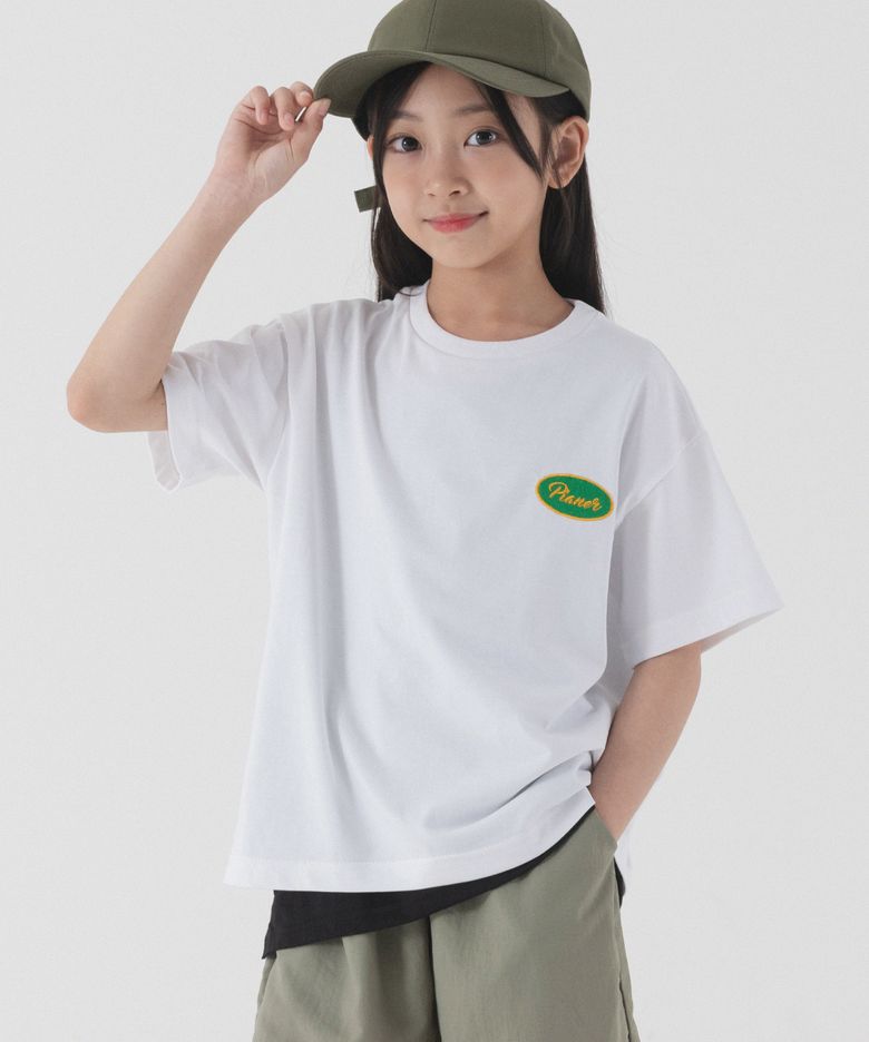 쿨 레터링 자수 오버핏 반팔 (화이트)