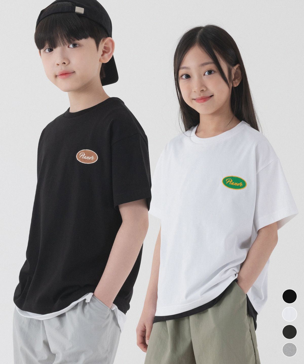 피아네르 키즈(PIANER KIDS) [2 PACK] 쿨 레터링 자수 오버핏 반팔 (4color)