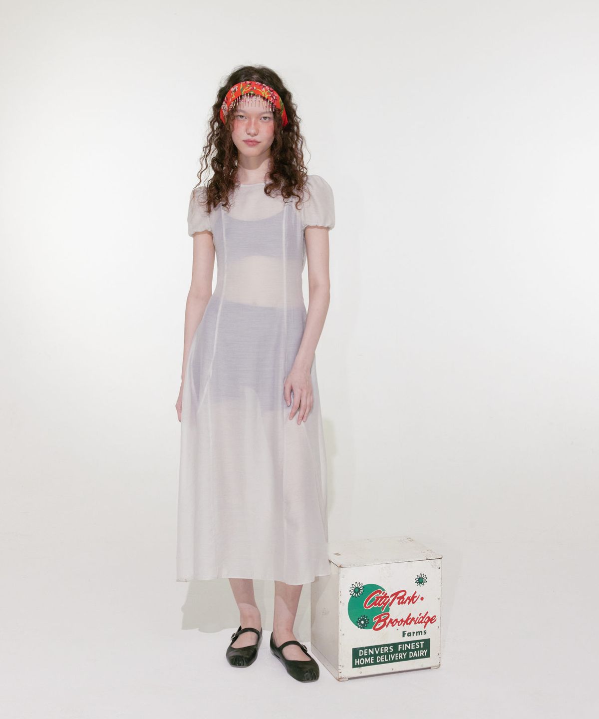 루루서울(LOULOUSEOUL) Sheer Puff Long Dress (Light Gray)