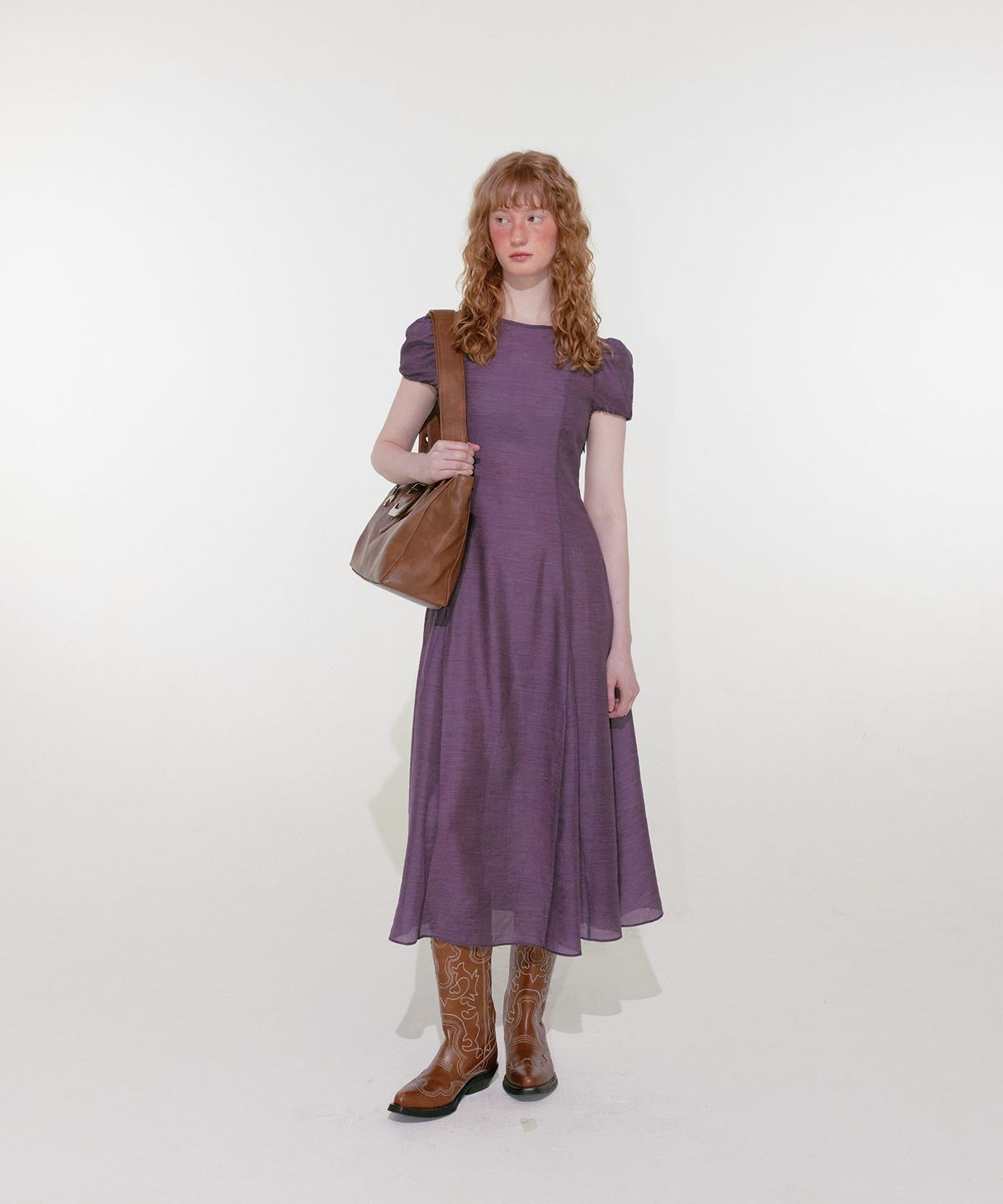 루루서울(LOULOUSEOUL) Sheer Puff Long Dress (Purple)
