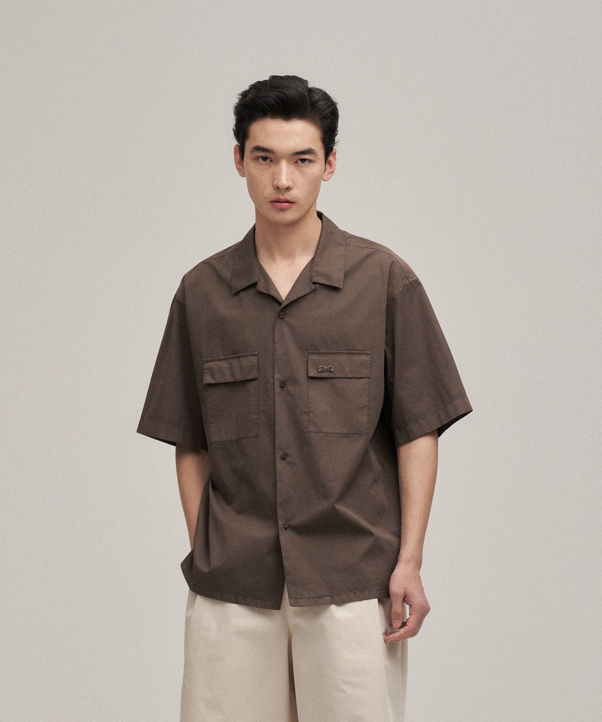 르티그레(LE TIGRE) Open collar Overdyed Shirt (Mild Brown)