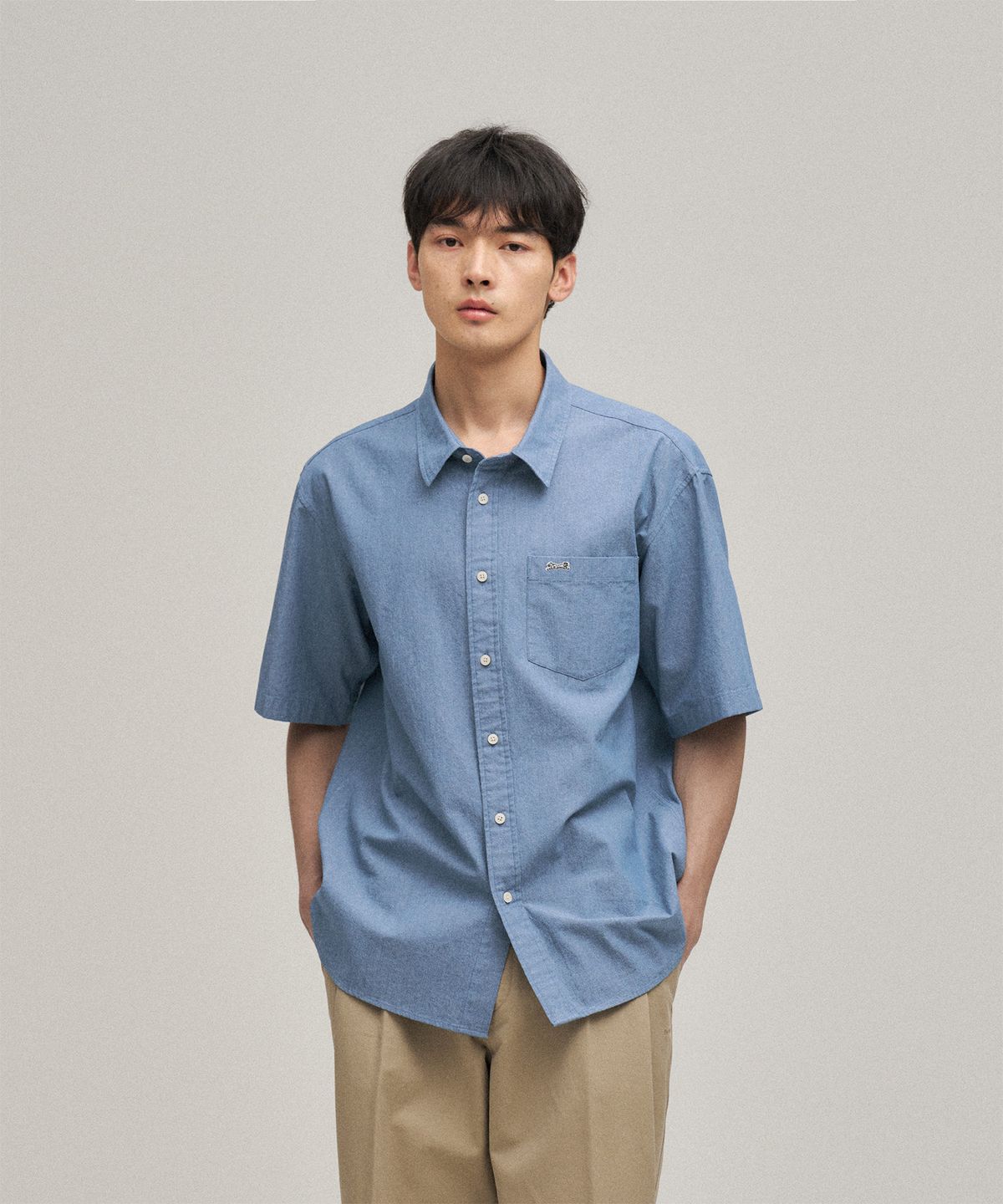 르티그레(LE TIGRE) Oxford Short Sleeve Shirt (Mid Blue)