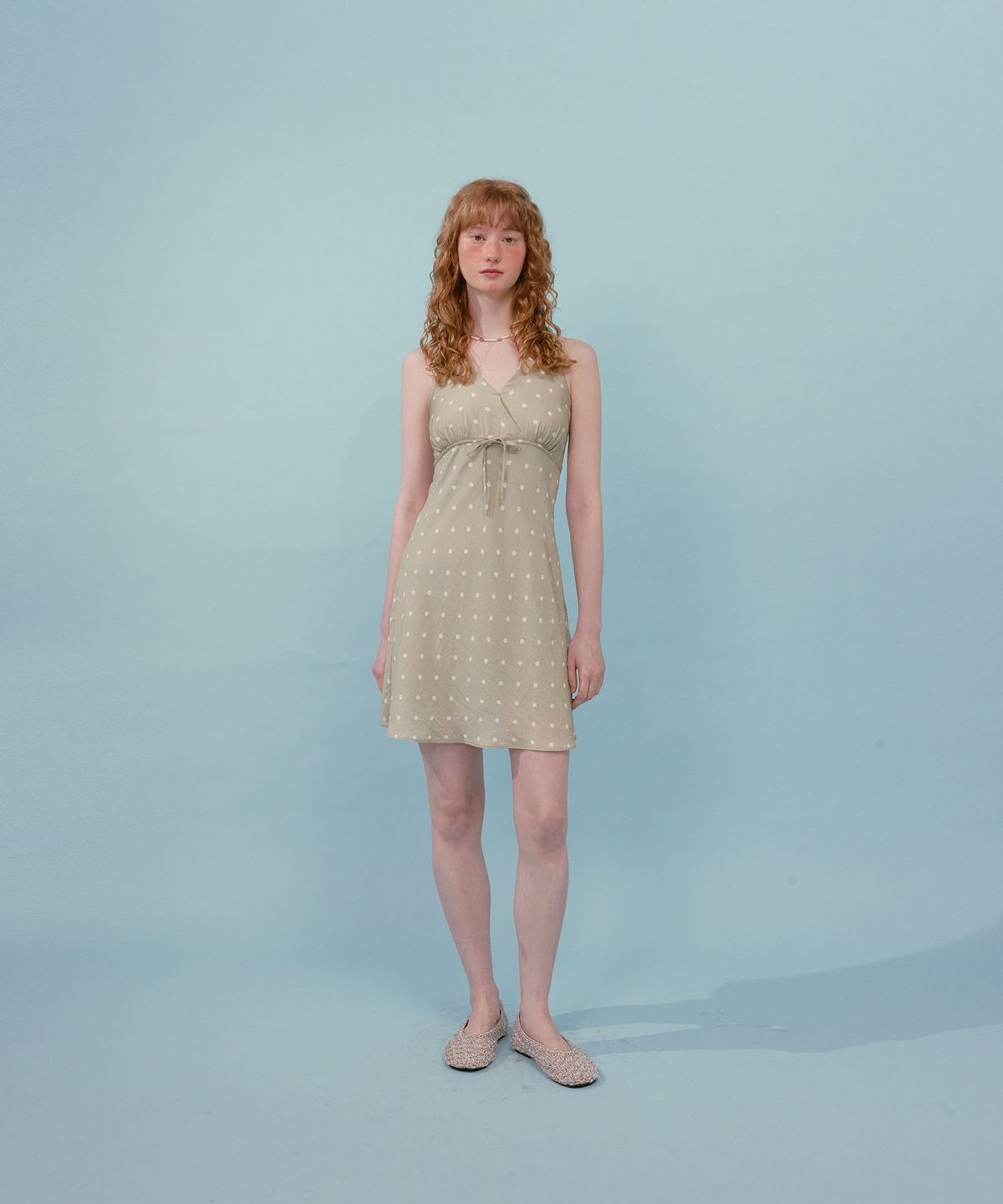 루루서울(LOULOUSEOUL) Dot Halter Dress (Light Khaki)