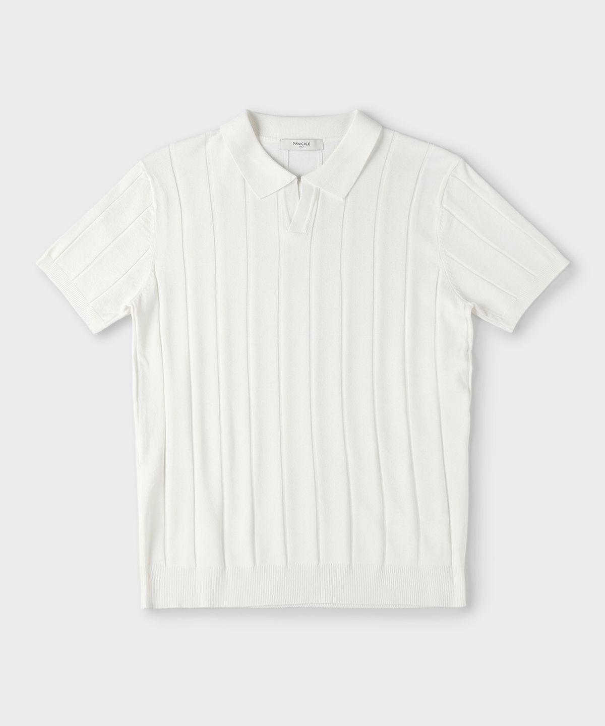 빠니깔레(PANICALE) 화이트 스트라이프 조니 칼라 폴로 니트