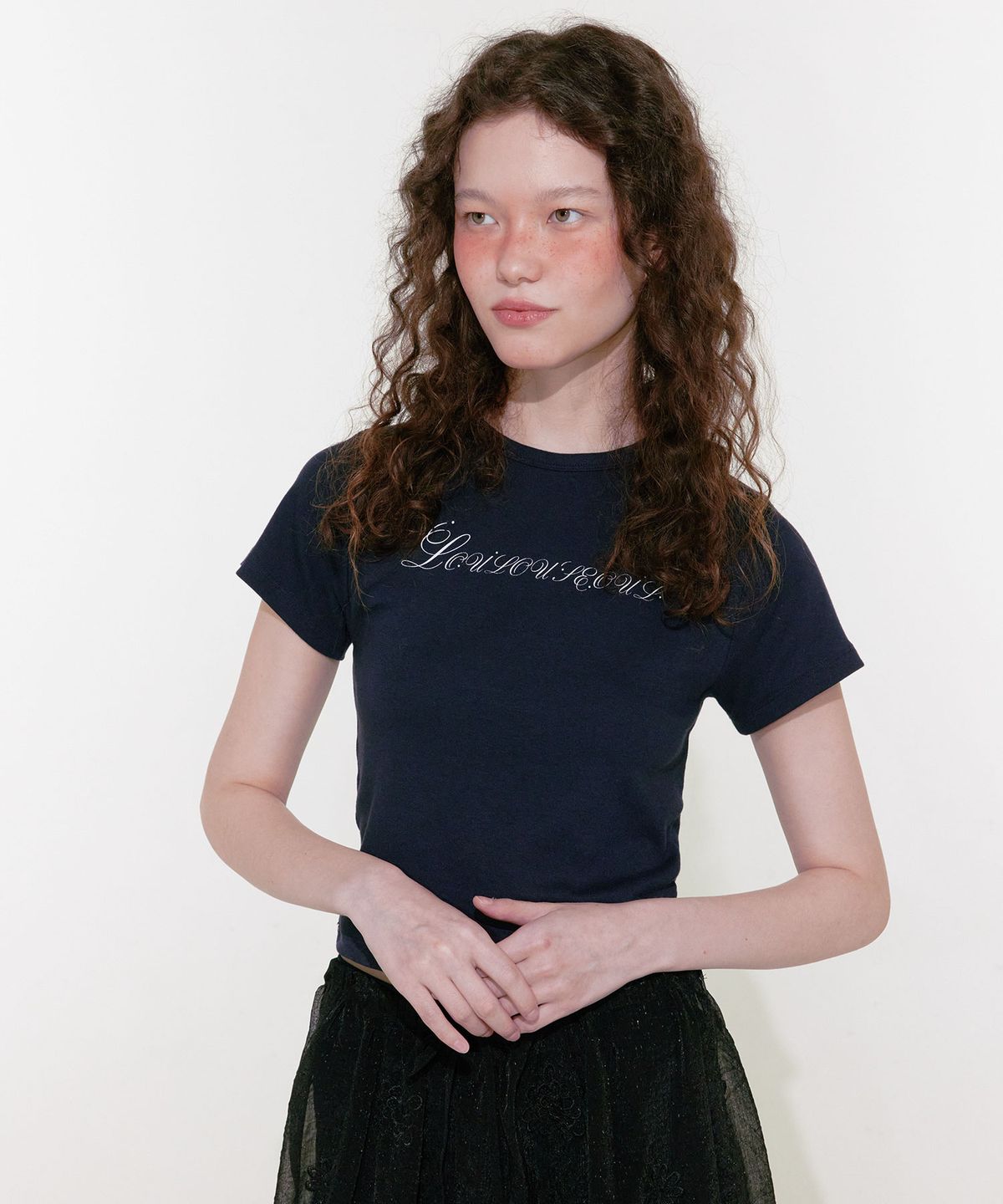 루루서울(LOULOUSEOUL) Logo Sparkle T-Shirt (Navy)