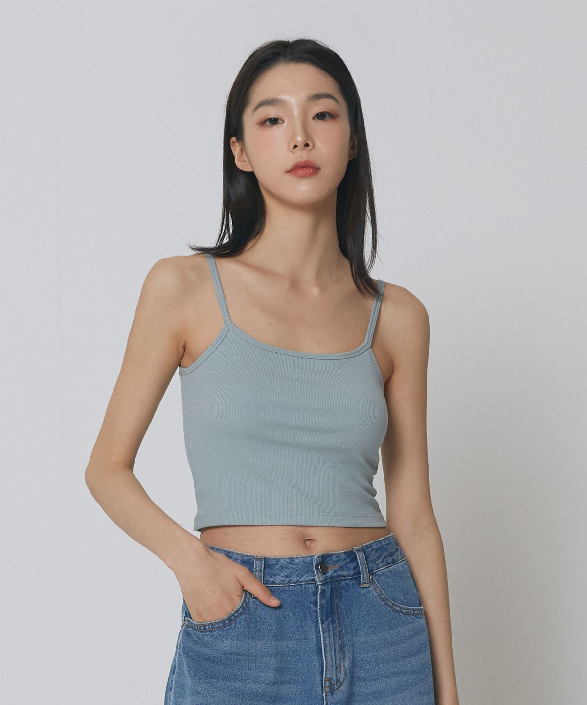 익스프레스홀리데이(EXPRESSHOLIDAY) 젤리시 크롭 탑_더스티 블루
