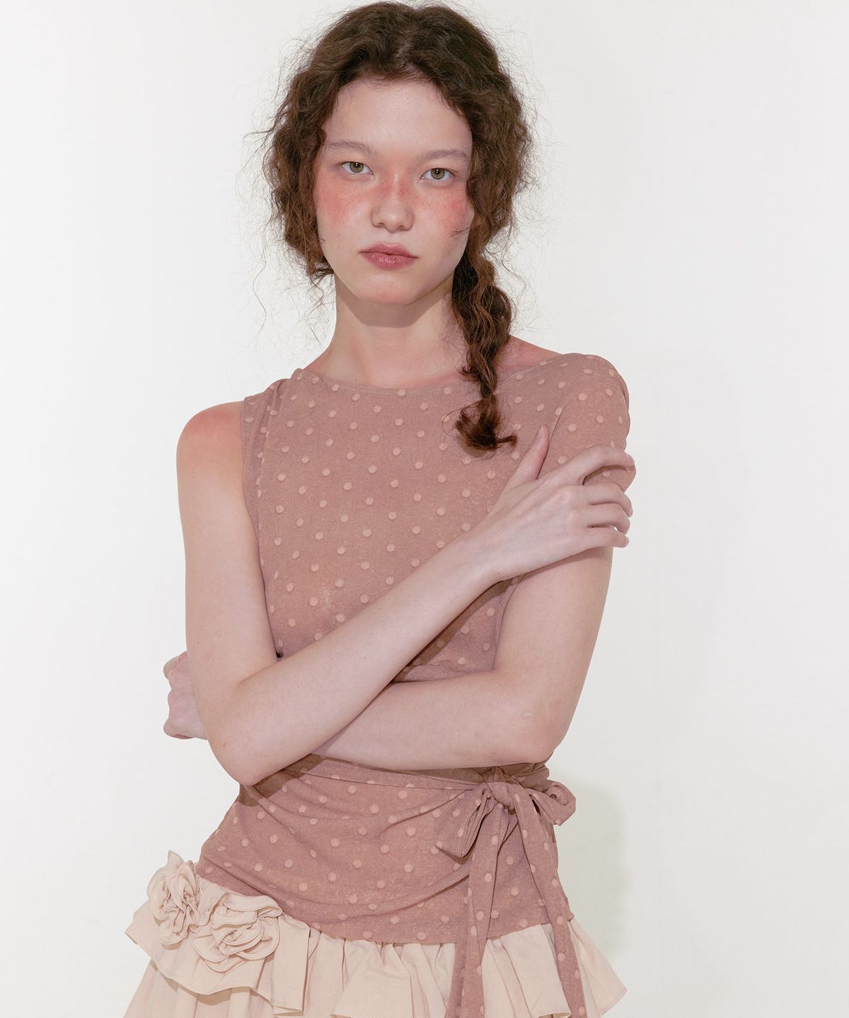 루루서울(LOULOUSEOUL) Dot Off Shoulder Top (Vintage Orange)