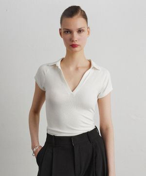 COLLAR RIB HENLEY T-SHIRT_WHITE