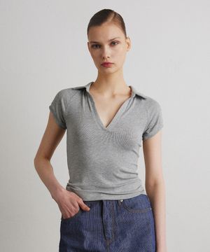 COLLAR RIB HENLEY T-SHIRT_MELANGE