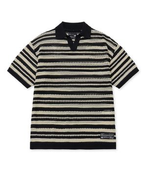 STRIPE PUNCHING COLLAR KNIT - BLACK