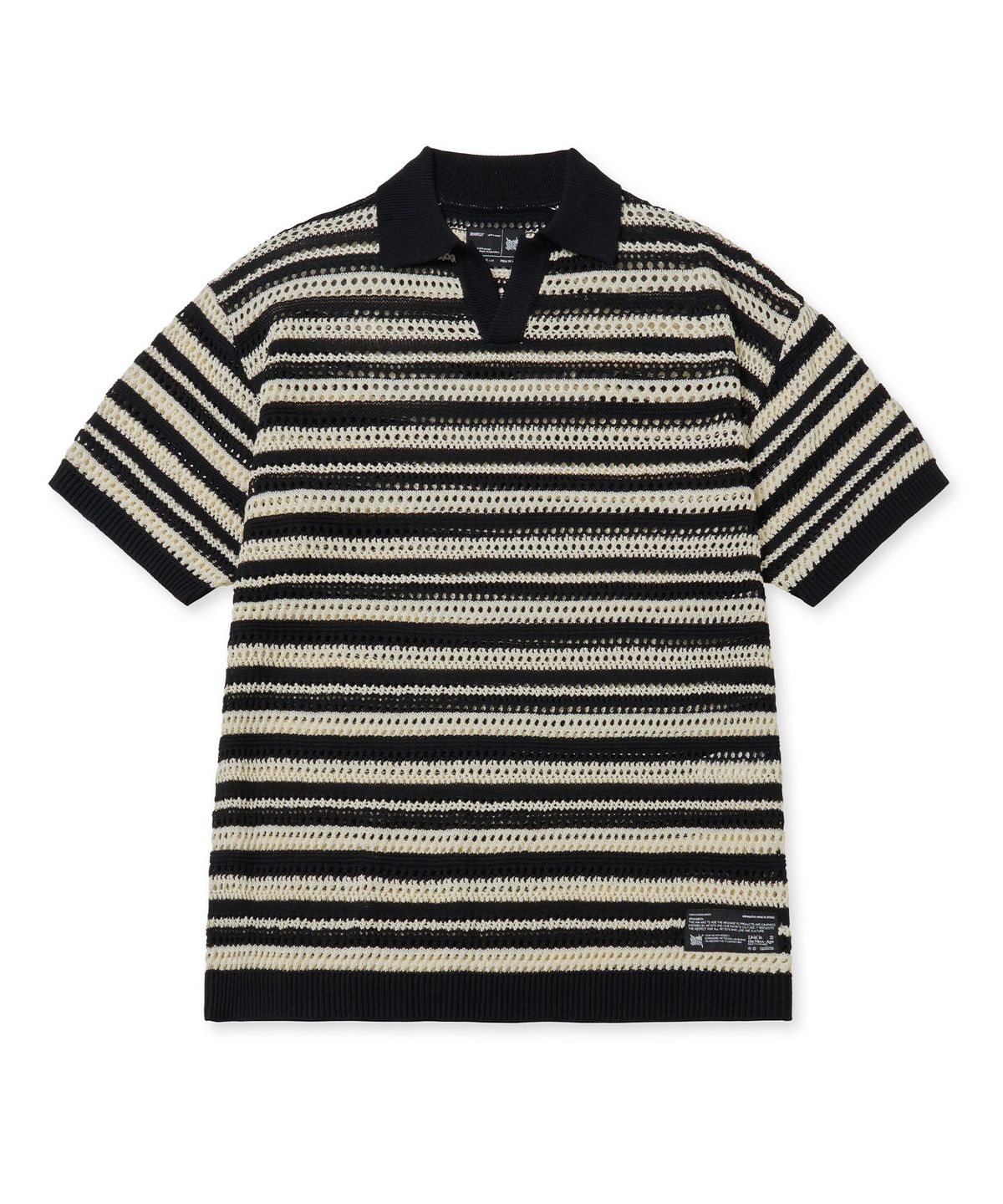 브라운브레스(BROWNBREATH) STRIPE PUNCHING COLLAR KNIT - BLACK