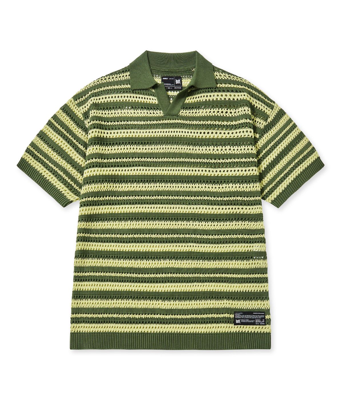 브라운브레스(BROWNBREATH) STRIPE PUNCHING COLLAR KNIT - KHAKI