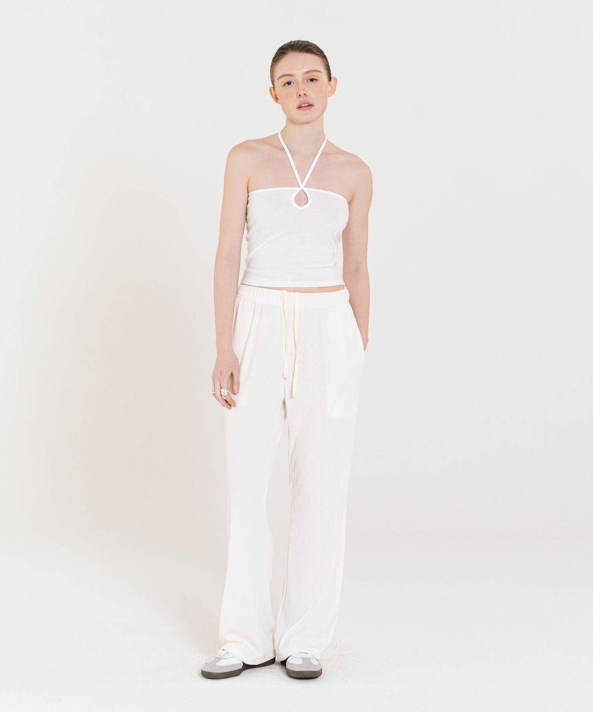 인지액티브(INJIACTIVE) Semi wide Pleats Banding Pants 아이보리
