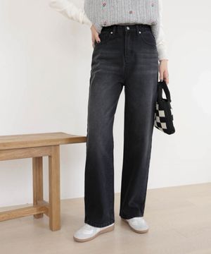 따듯 기모 블랙 빈티지 워싱 일자 데님 팬츠