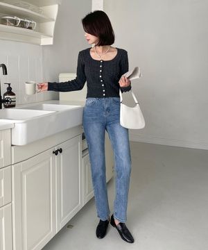 빅사이즈 히든밴딩 워싱 스판 일자 데님 팬츠