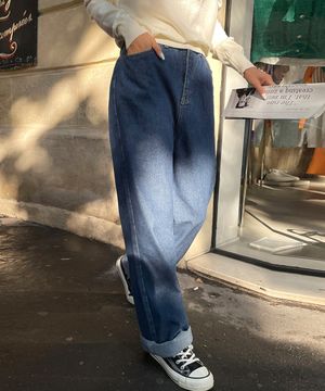 빅사이즈 허리밴딩 롱 와이드 데님팬츠