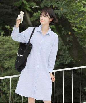 스트라이프 롱셔츠형 롱남방 원피스