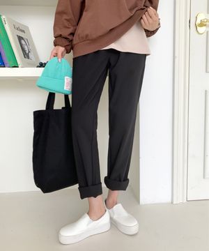 탄탄신축성 스트링 밴딩 블랙 슬랙스