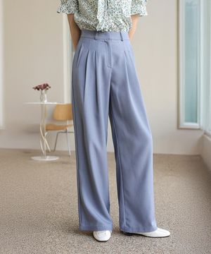 투핀턱 포인트 롱 와이드 슬랙스