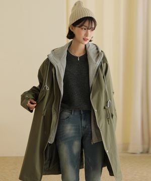 루즈핏 레이어드 후드집업 야상 자켓