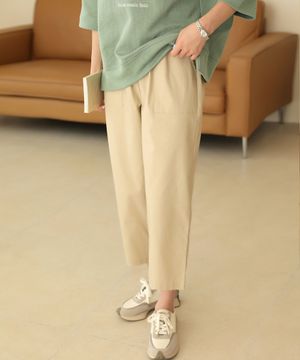 스트링 밴딩 빅포켓 스판 크롭 배기 면팬츠