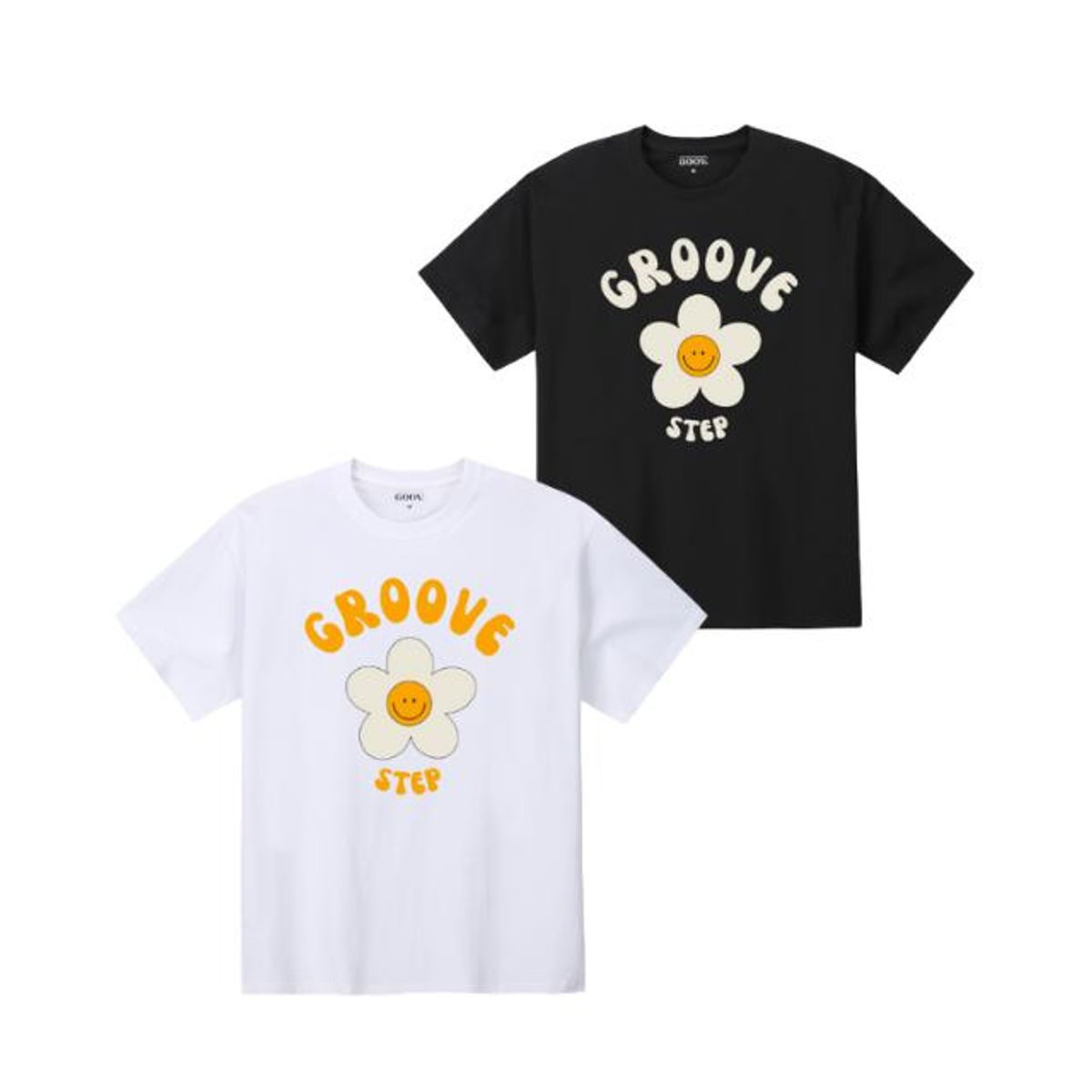 그루브스텝(GROOVESTEP) [2PACK] 스마일 플라워 라운드 반팔 티셔츠 S0228