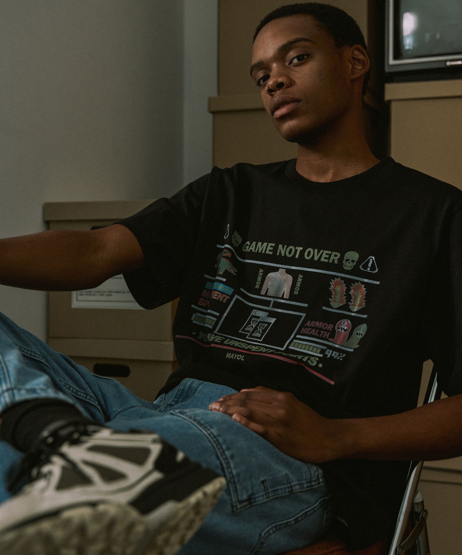 MAYOL_Game Print Short Sleeve T-Shirt_Black