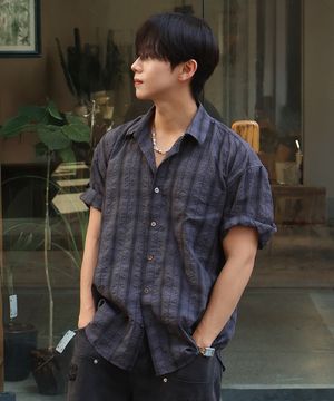 키쉬 반팔 체크셔츠 (차콜)