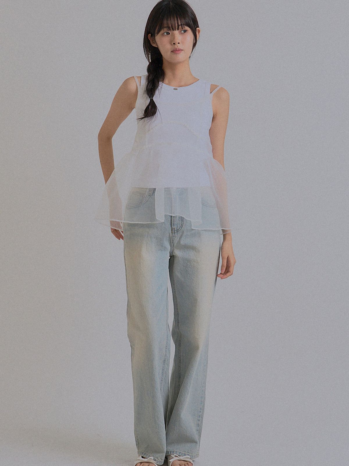 쏘리, 투 머치 러브(SORRY, TOO MUCH LOVE) Silhouette Sheer Layer Top_White