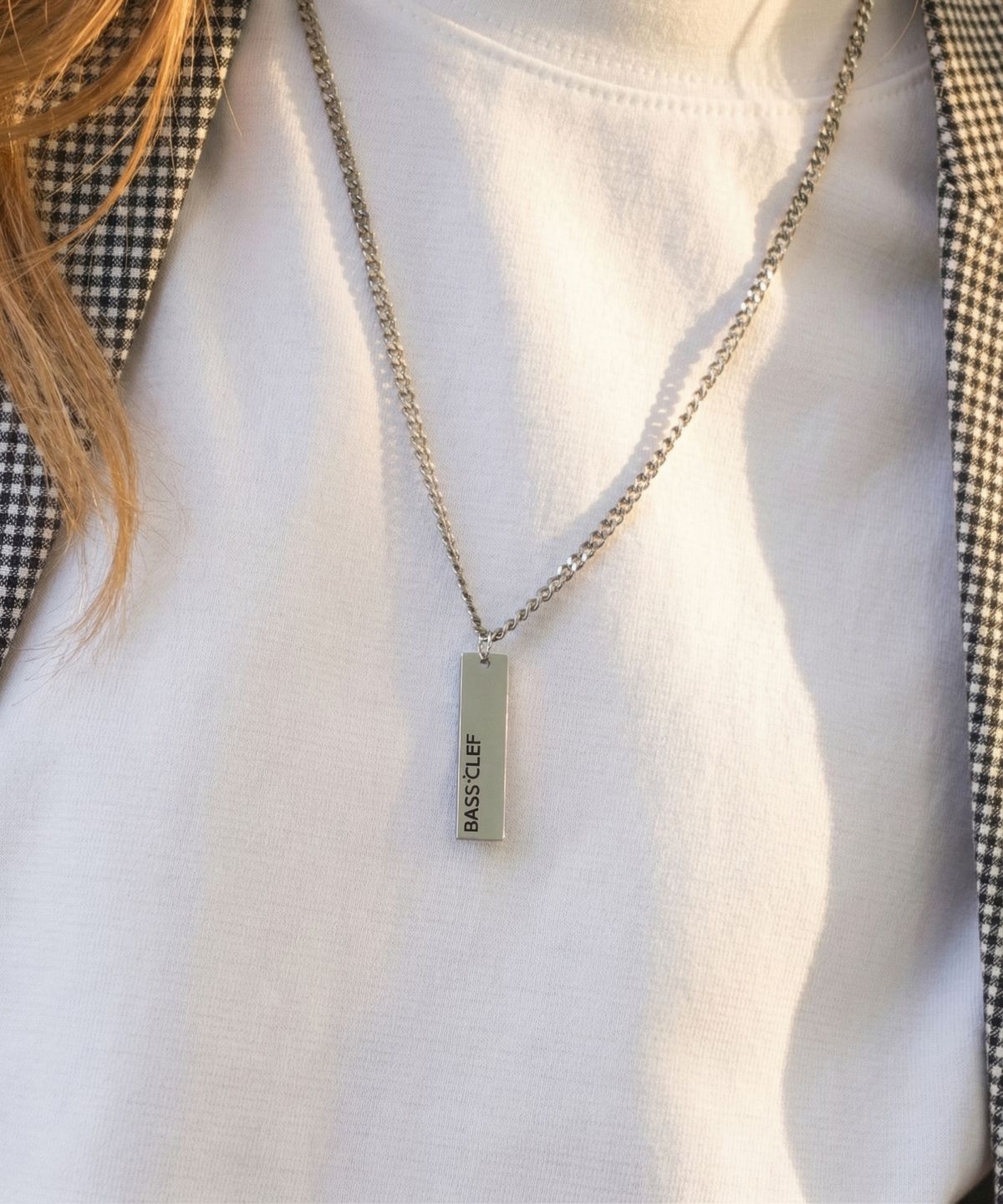 베이스클레프(BASSCLEF) 사각 스틱 목걸이 써지컬 스틸 체인 CLEF VERSE B NEC