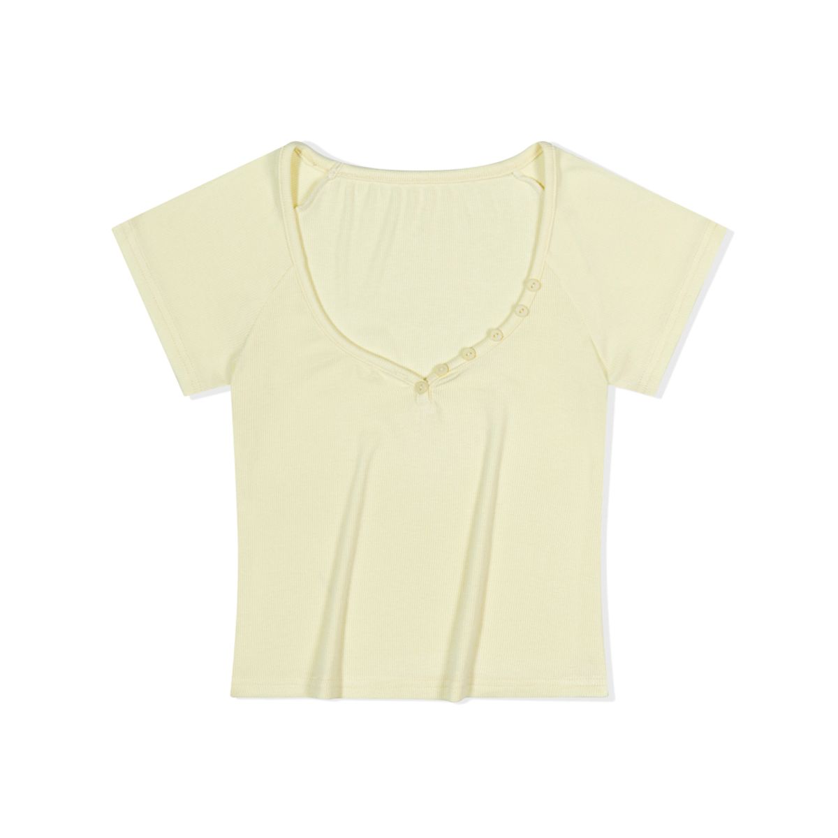 모아(MOAA) Slant Button Rib Tee (Lemon)