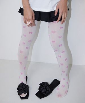 Pink Ribbon Pixel Tights (80D)_WHITE
