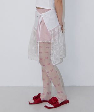 Pink Ribbon Pixel Tights (20D)_WHITE