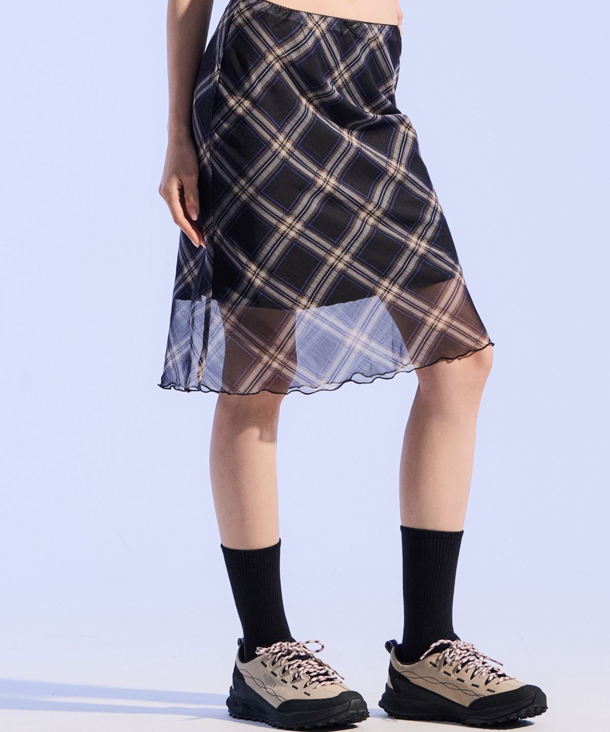 모아(MOAA) Mesh Mood Skirt (Midnight PLAID)
