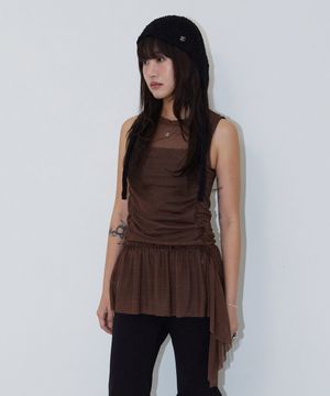 Mesh Princess Line Drop Dress_BROWN