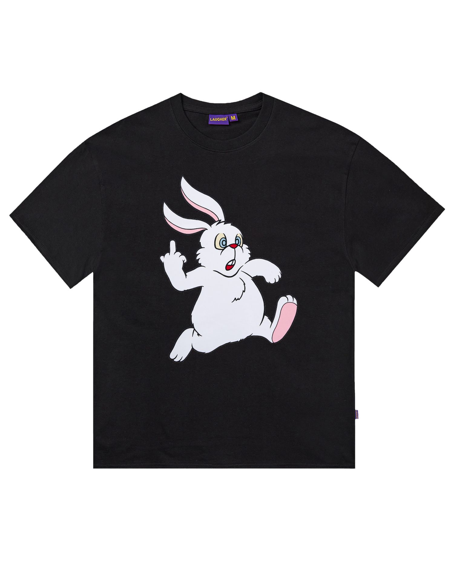 Tシャツ・カットソー LAUGHER Puck and Run Bunny White T-Shirt Black TS63 MUSINSA | LAUGHER Puck and Run Bunny (White) T-Shirt - Black
