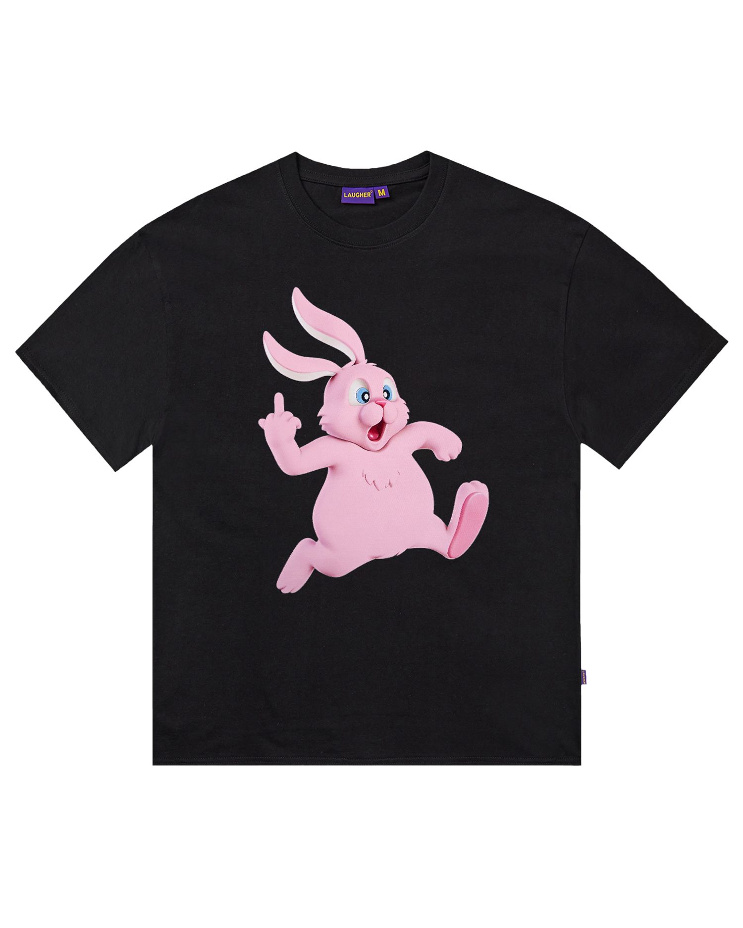 Tシャツ・カットソー LAUGHER Puck and Run Bunny Pink 3D T-Shirt Black TS69 MUSINSA | LAUGHER Puck and Run Bunny (Pink) 3D T-Shirt - Black