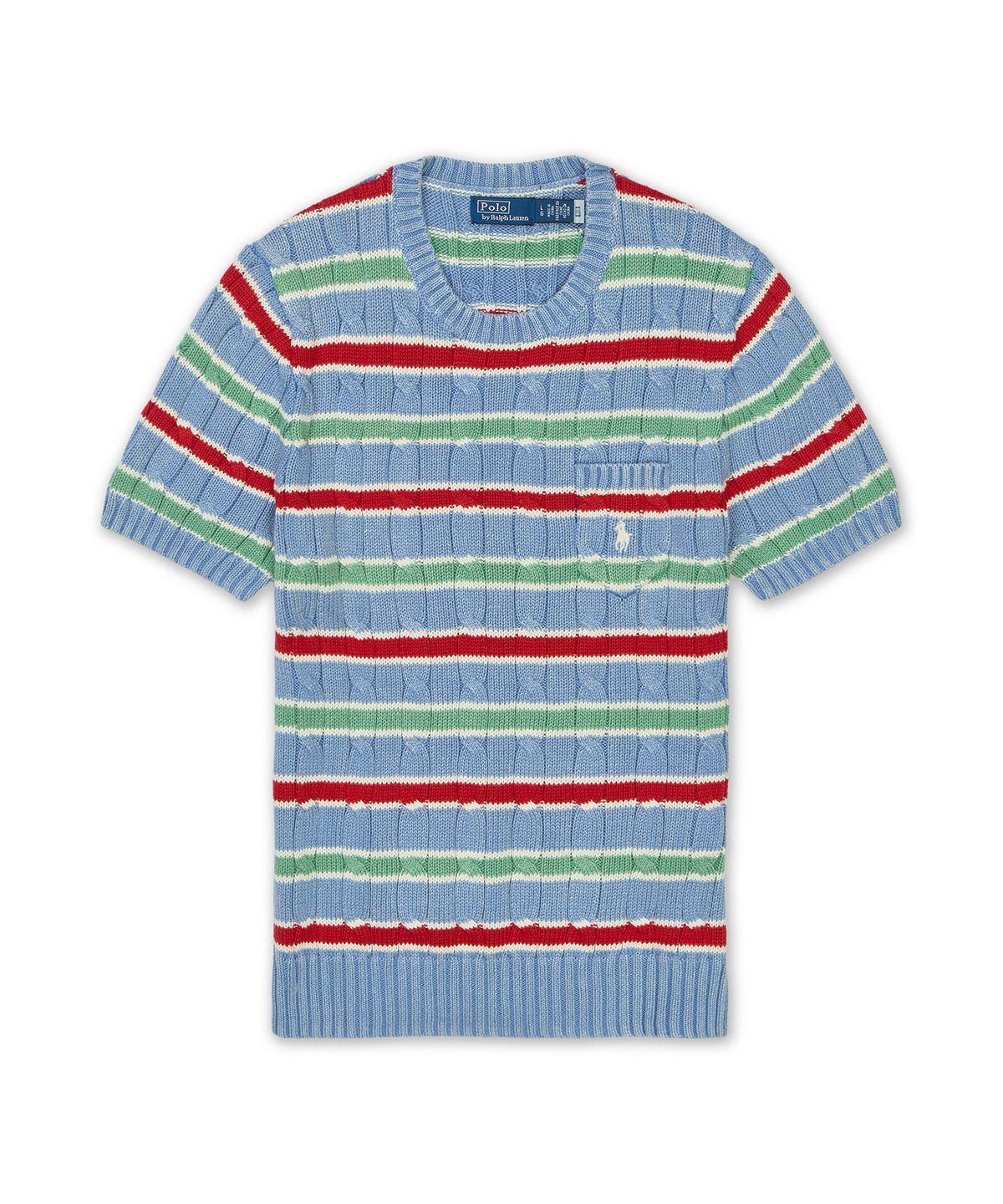 폴로 랄프 로렌(POLO RALPH LAUREN) [W]스트라이프 케이블 니트 숏 슬리브 스웨터-블루